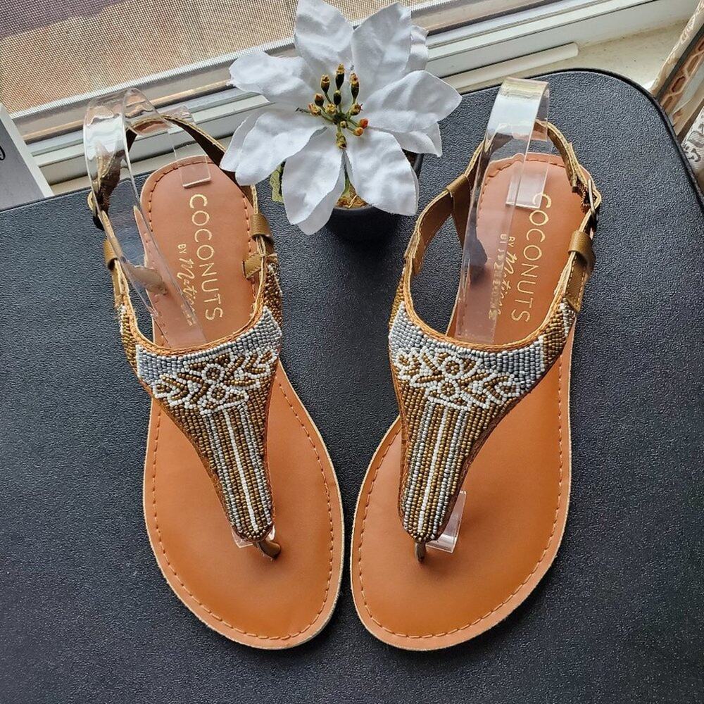 Coconuts Beaded Boho‎ Flip Flops Flat Sandals Thong size 9
